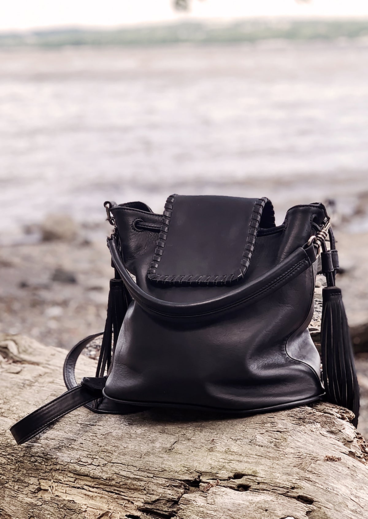 black leather canvas caravan backpack KMacK Hobo Backpack