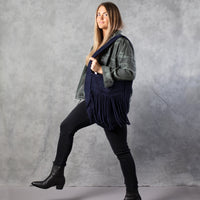 ANDROMEDA SUEDE FRINGE HOBO HANDBAG NAVY