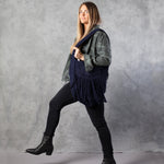 ANDROMEDA SUEDE FRINGE HOBO HANDBAG NAVY