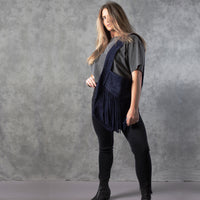 ANDROMEDA SUEDE FRINGE HOBO HANDBAG NAVY