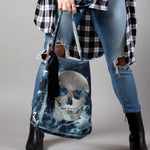 MACKENZIE83 SKULL WASHED DENIM DISTRESSED HOBO HANDBAG