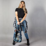MACKENZIE83 DISTRESSED DENIM SKULL HOBO HANDBAG