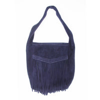 MACKENZIE83 ANDROMEDA SUEDE FRINGE HOBO HANDBAG NAVY