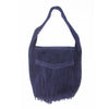 MACKENZIE83 ANDROMEDA SUEDE FRINGE HOBO HANDBAG NAVY