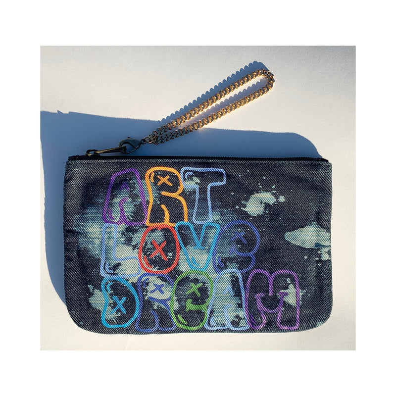 MACKENZIE83 HAND-PAINTED DENIM CLUTCH ART LOVE DREAM