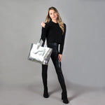 MACKENZIE83 CMACK TOTE SILVER METALLIC AMERICAN LEATHER