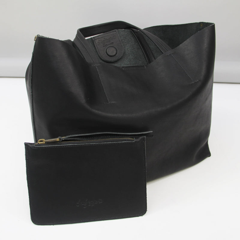 MACKENZIE83 CMACK TOTE HORWEEN VEGETABLE TANNED LEATHER BLACK SMOOTH WITH REMOVABLE ZIP POUCH