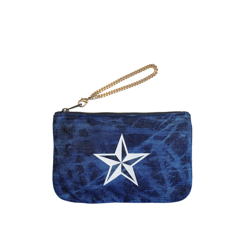 MACKENZIE83 NAUTICAL STAR DISTRESSED BLEECHED DENIM CLUTCH