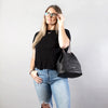MACKENZIE83 EMACK BUCKET CONVERTIBLE HANDBAG BLACK LUX AMERICAN BUFFALO LEATHER