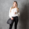 MACKENZIE83 EMACK BUCKET CONVERTIBLE HANDBAG BLACK LUX AMERICAN BUFFALO LEATHER
