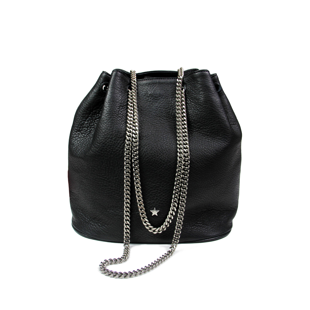 MACKENZIE83 EMACK BUCKET CONVERTIBLE HANDBAG BLACK LUX AMERICAN BUFFALO LEATHER