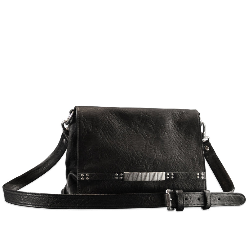 MACKENZIE83 CROSSBODY HANDBAG BLACK AMERICAN SNAKE EFFECT VEGETABLE TANNED LEATHER