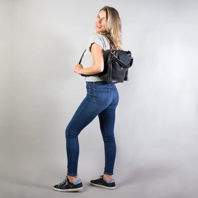 MACKENZIE83 KMACK CONVERTIBLE HOBO BACKPACK BLACK SMOOTH HORWEEN VEGETABLE TANNED LEATHER