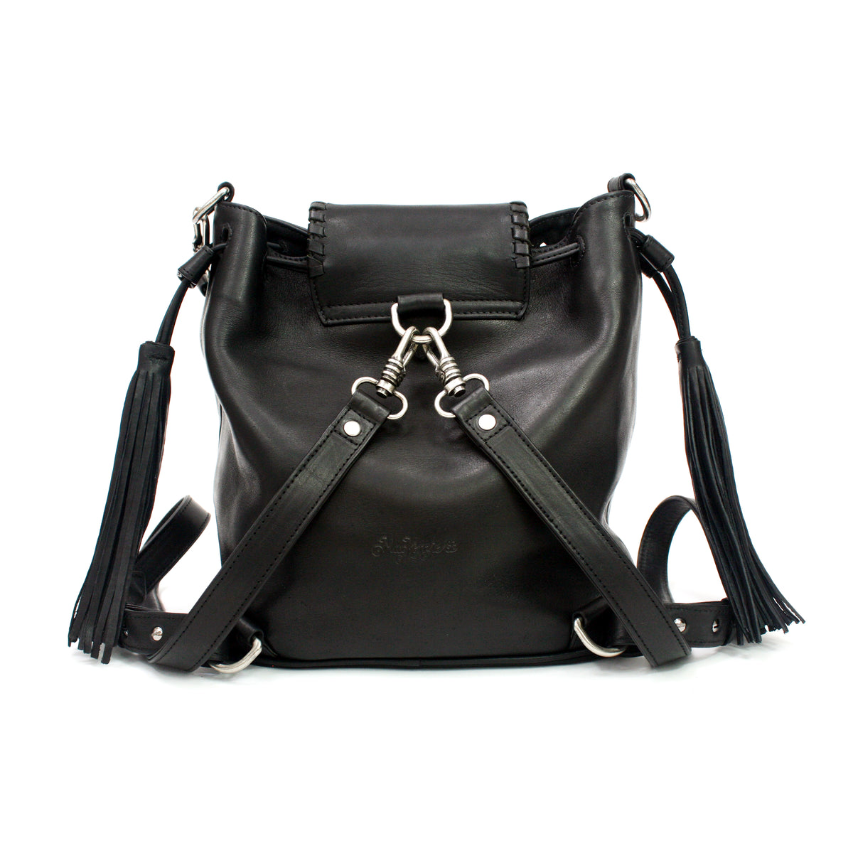 MACKENZIE83 KMACK CONVERTIBLE HOBO BACKPACK BLACK SMOOTH HORWEEN VEGETABLE TANNED LEATHER BACK VIEW