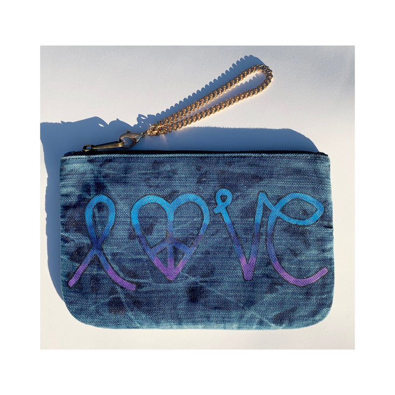 LOVE PAINTED DENIM POUCH