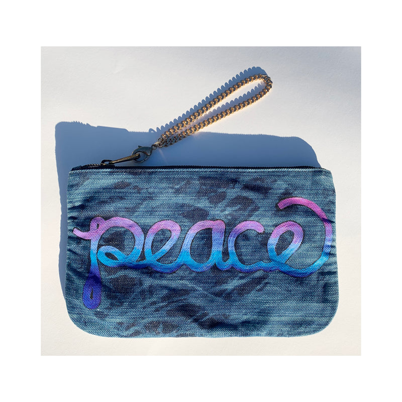 PEACE PAINTED DENIM POUCH