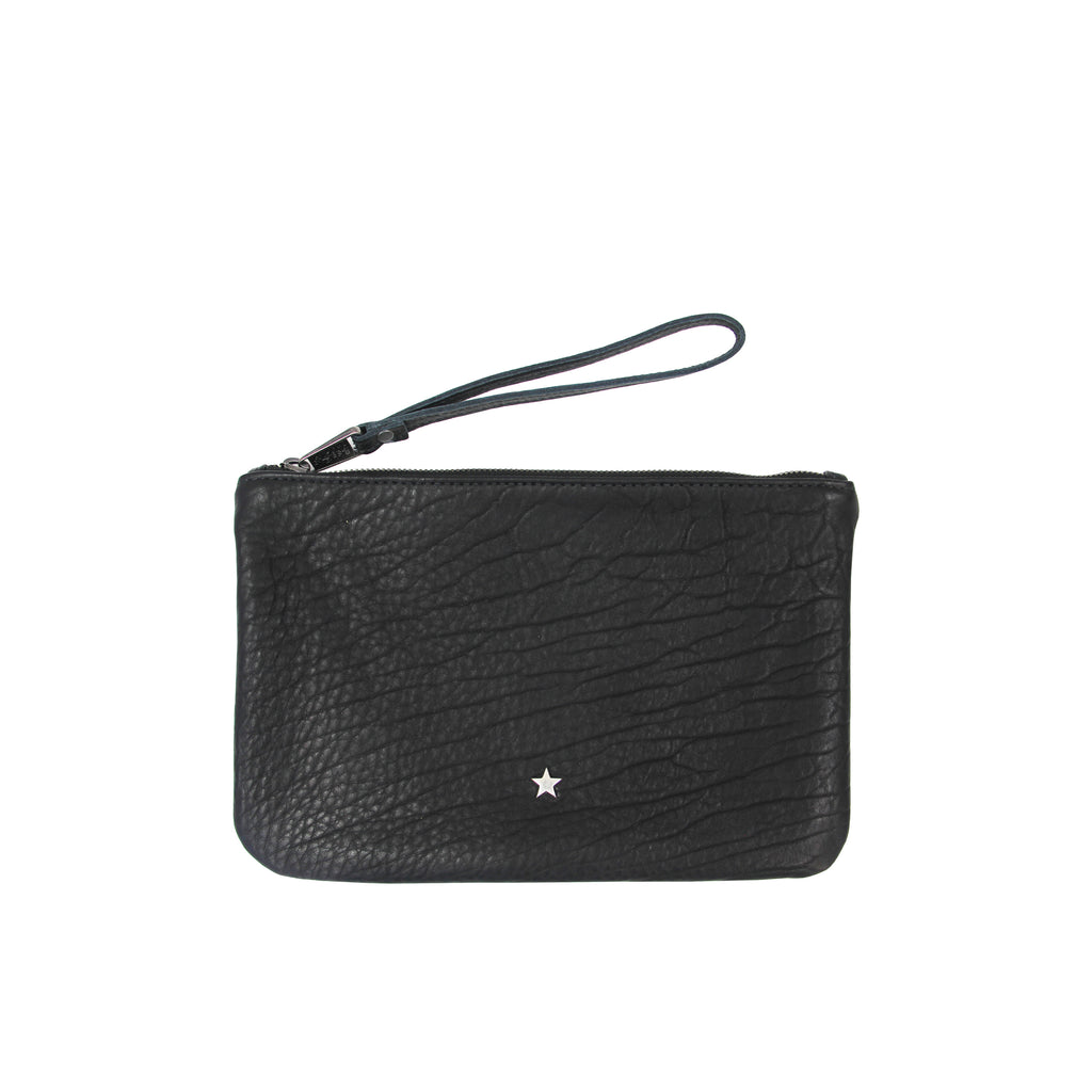 MACKENZIE83 PMACK CLUTCH HANDBAG BLACK AMERICAN BUFFALO LEATHER