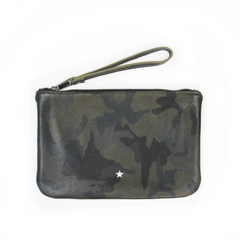 MACKENZIE83 DMACK OLIVE CAMO PRINTED AMERICAN LEATHER CLUTCH