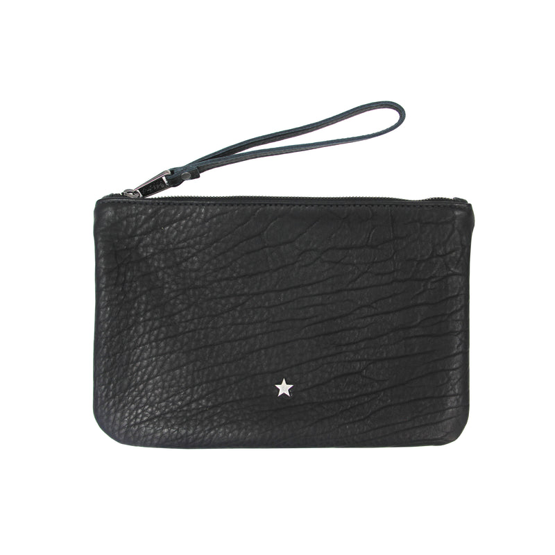 MACKENZIE83 PMACK CLUTCH HANDBAG BLACK AMERICAN BUFFALO LEATHER