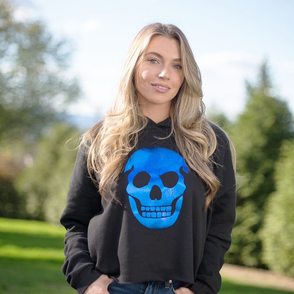 83 X MACKENZIE83 SKULL CROPPED HOODIE BLACK 100% COTTON