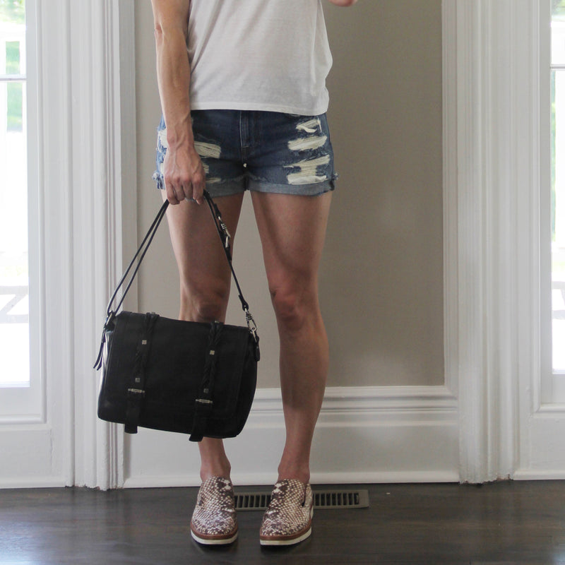 MACKENZIE83 CONVERTIBLE MESSENGER HANDBAG BLACK VEGETABLE TANNED AMERICAN HORWEEN LEATHER