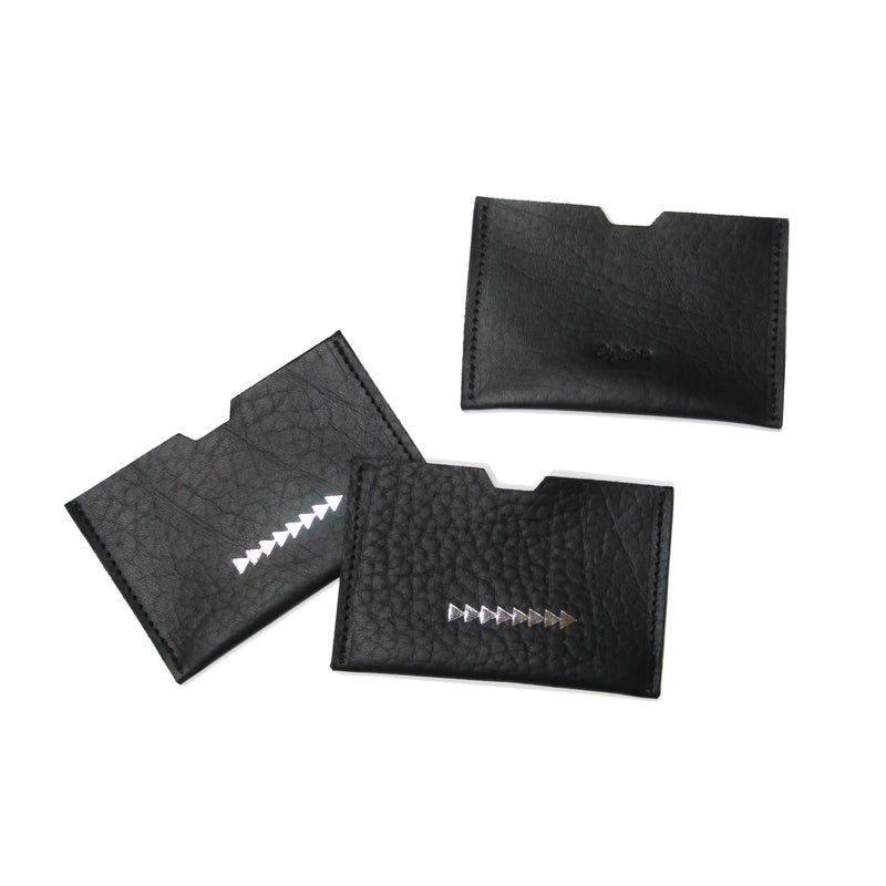 MACKENZIE83 83 LOGO CARD WALLET BLACK VEGETABLE TANNED LEATHER