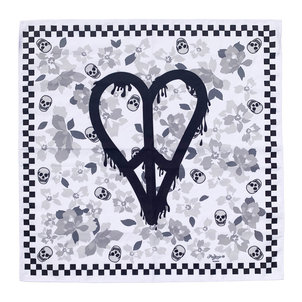 83 ORIGINAL PRINTED DRIPPING HEART SKULL FLOWER BANDANA